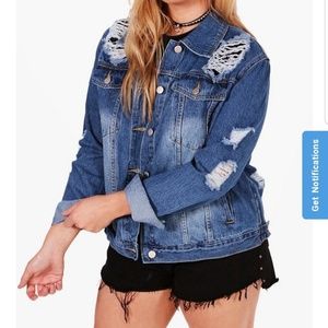 Boohoo plus distressed denim jacket
